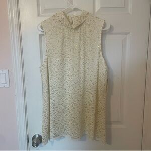 White and Gold Lace Overlay Sleeveless Blouse